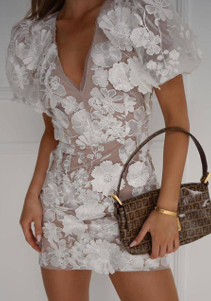 CD | Lina - Mini rochie florală cu mâneci bufante
