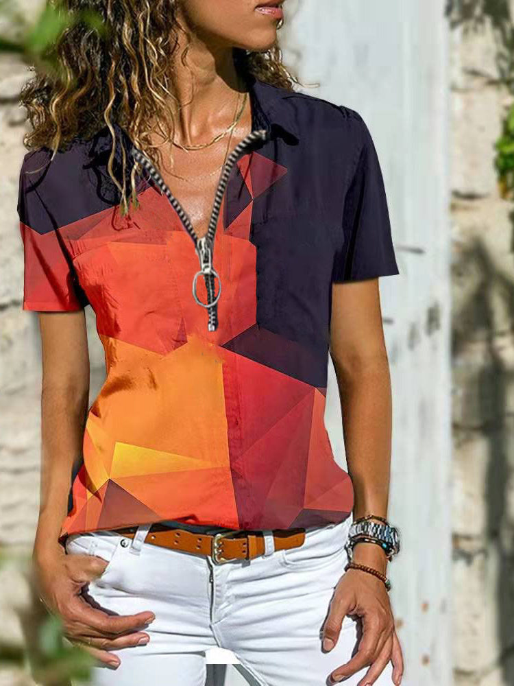 CD | Bohemian West Etnic Zip Top tricou cu maneca scurta