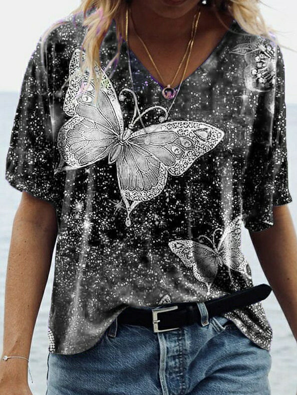CD | Tricou cu imprimare fluture cu mânecă mijlocie