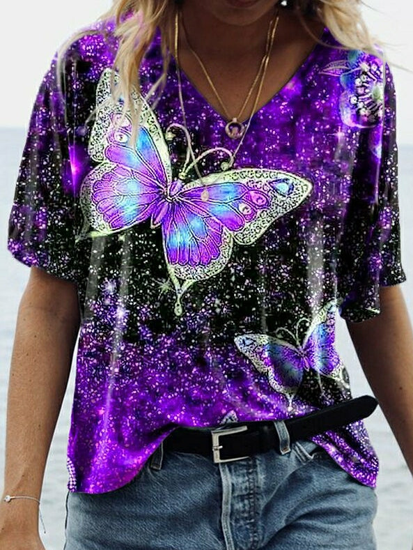 CD | Tricou cu imprimare fluture cu mânecă mijlocie