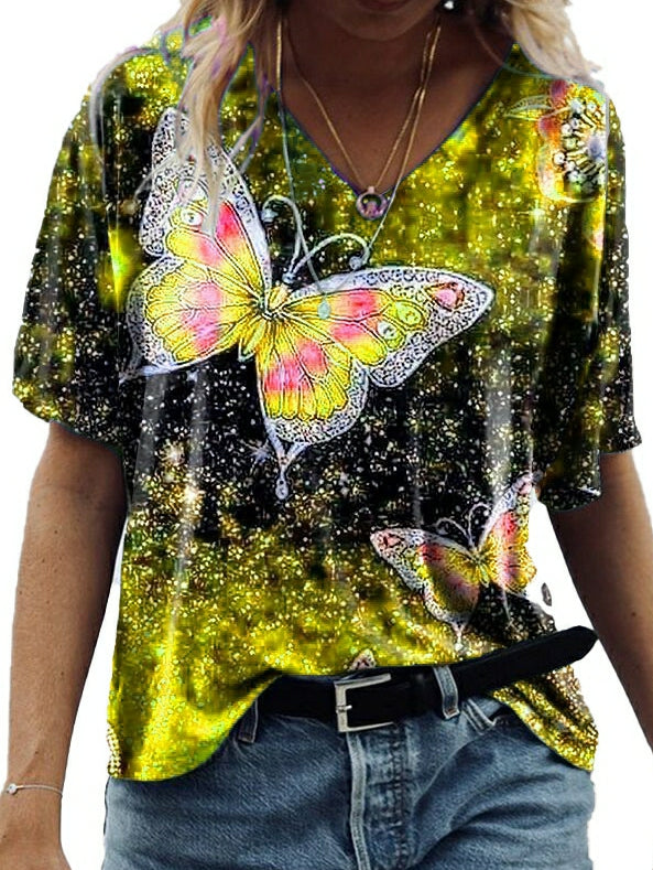 CD | Tricou cu imprimare fluture cu mânecă mijlocie