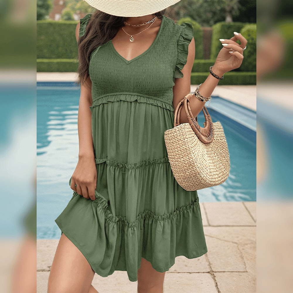 CD | Mini rochie verde relaxată cu straturi pentru vacanța de vară