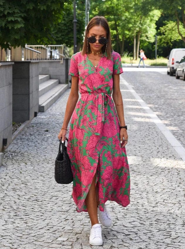 CD | Rochie midi de vară elegantă cu flori colorate