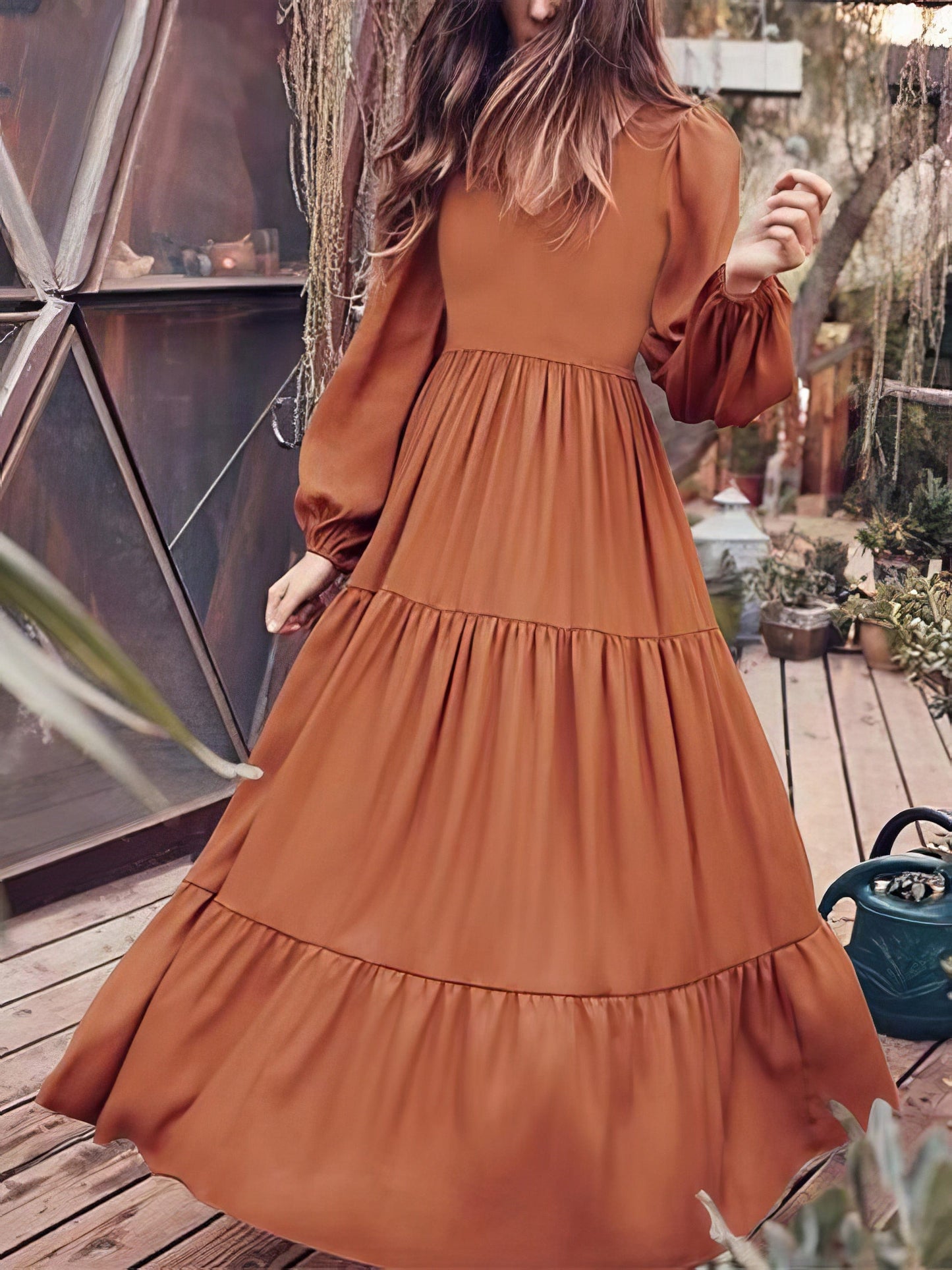 CD Temperament V-Neck Long Sleeve Flowing Dress