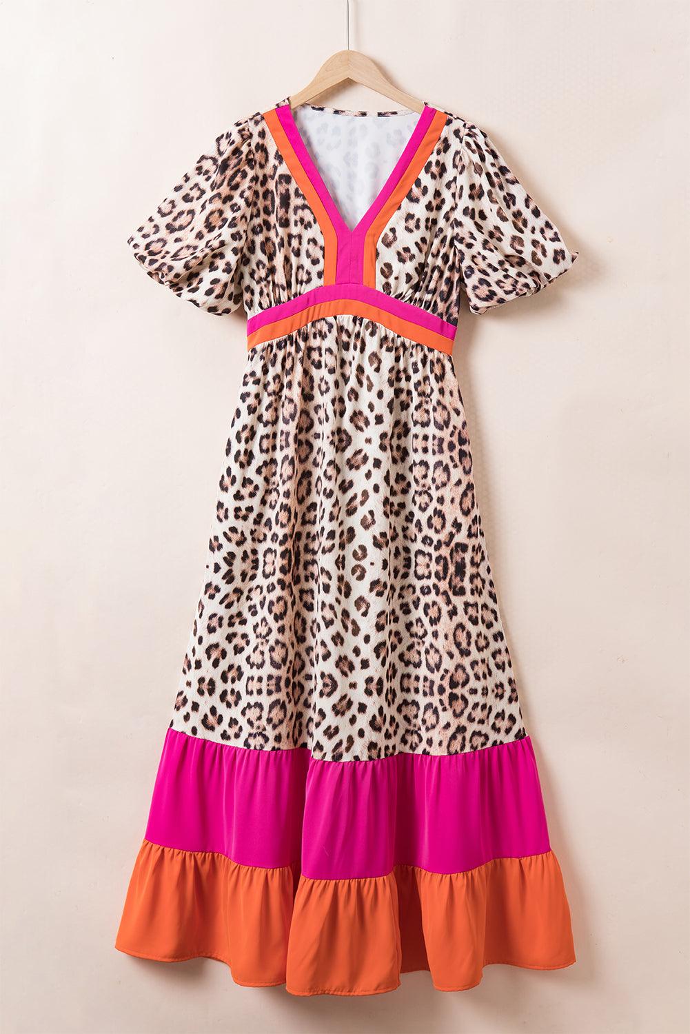 CD | Rochie maxi cu imprimeu leopard și mâneci bufante pentru femei