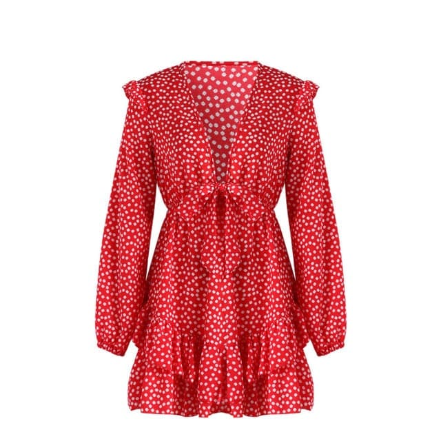 CD | Ladies Dress Boho Floral Ruffle scurt Mini rochie