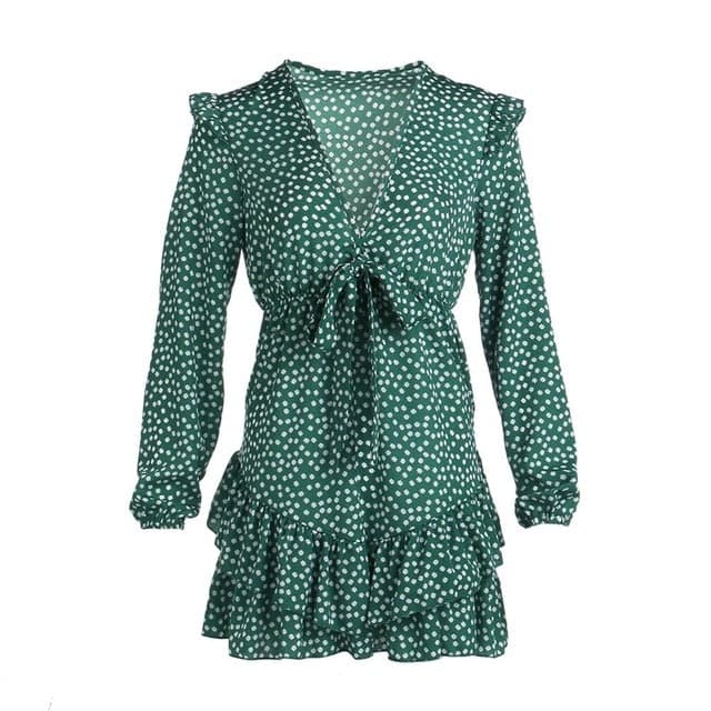 CD | Ladies Dress Boho Floral Ruffle scurt Mini rochie