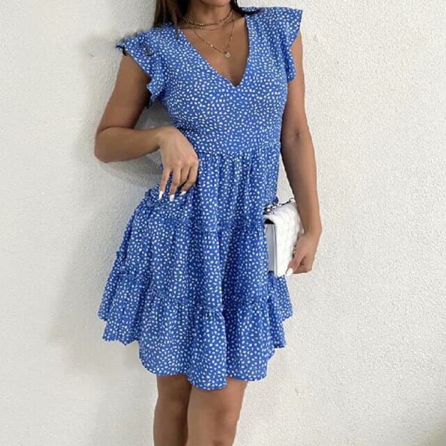 CD | Ladies Dress Boho Floral Ruffle scurt Mini rochie