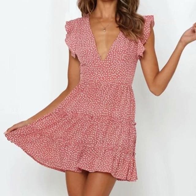 CD | Ladies Dress Boho Floral Ruffle scurt Mini rochie