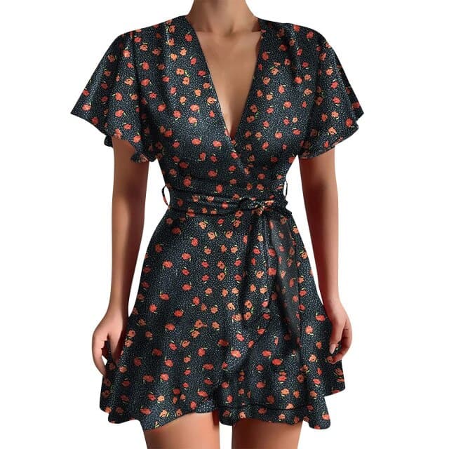 CD | Rochie mini vintage scurtă cu mâneci fluture