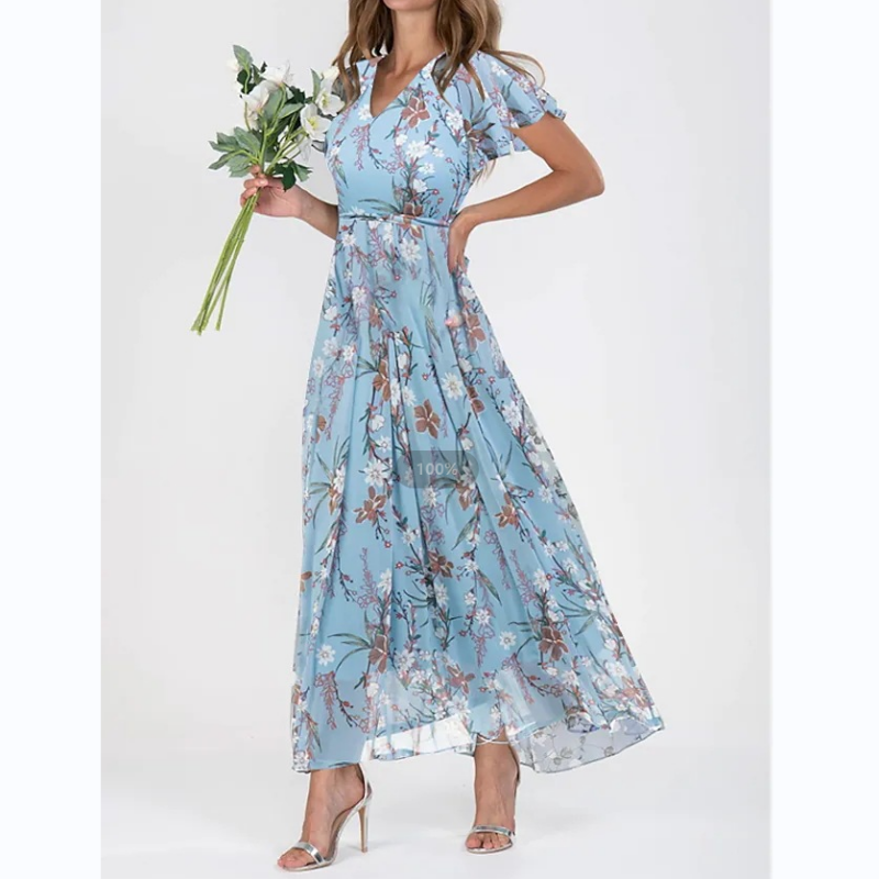 CD - lung cu mâneci scurte și imprimeu floral