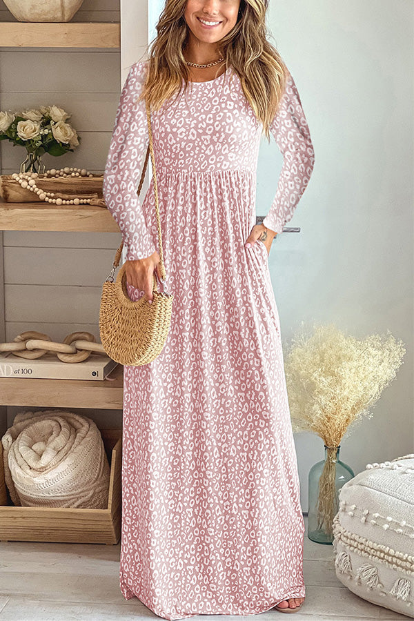 CD | Rochie maxi cu mânecă lungă și talie Empire cu imprimeu leopard