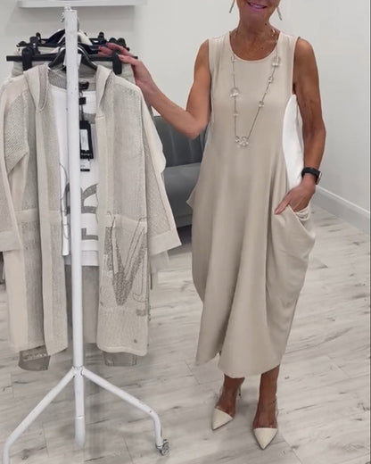 CD - Rochie trendy fără mâneci cu buzunare aplicate
