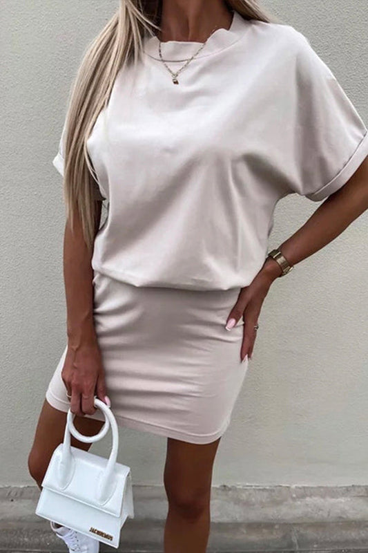 CD | Crewneck cu mânecă scurtă Waisted Solid Mini rochie