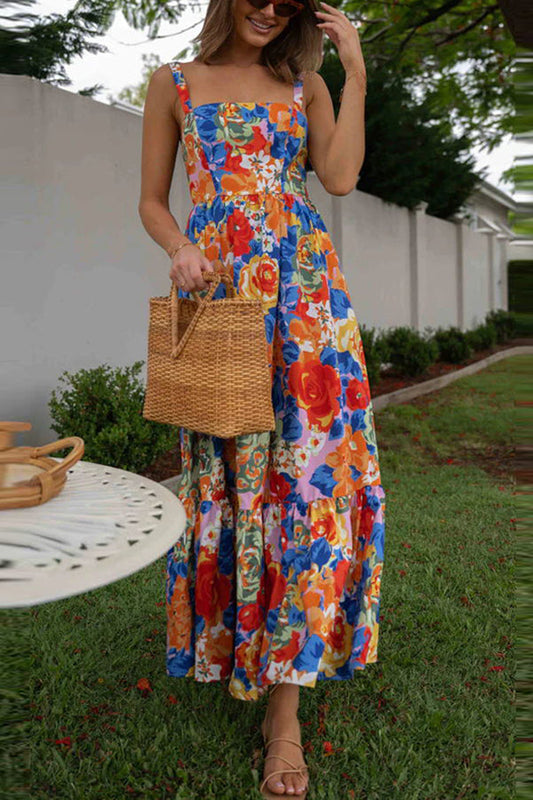 CD | Style Lover Decolteu pătrat Bretele reglabile Rochie maxi florală