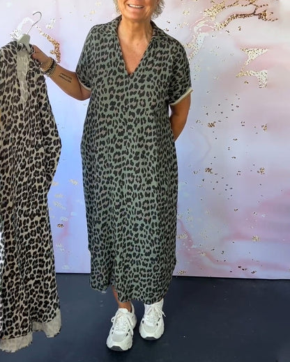 CD - Rochie cu decolteu în V cu imprimeu leopard