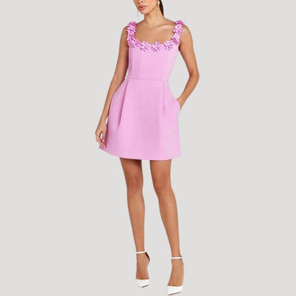CD | Doamnelor florale applique a-line mini rochie de petrecere