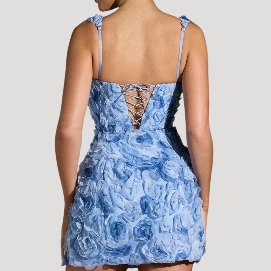CD | Femeii florale mini rochie pătrat gât corset spate