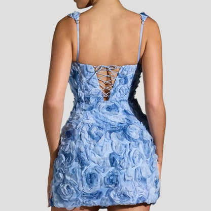 CD | Femeii florale mini rochie pătrat gât corset spate