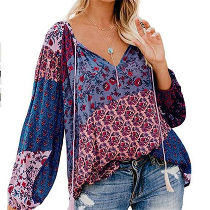 CD | Femei Boho Baggy Floral Long Sleeve Blouse