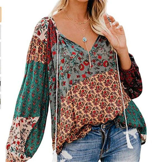 CD | Femei Boho Baggy Floral Long Sleeve Blouse