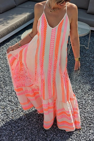 CD | "Away on Vacay" Rochie cami lungă cu imprimeu etnic