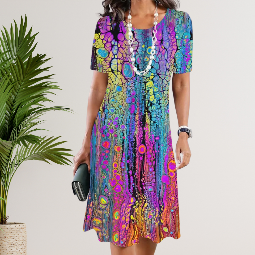 CD - Rochie vibrantă în linie A cu aspect batik