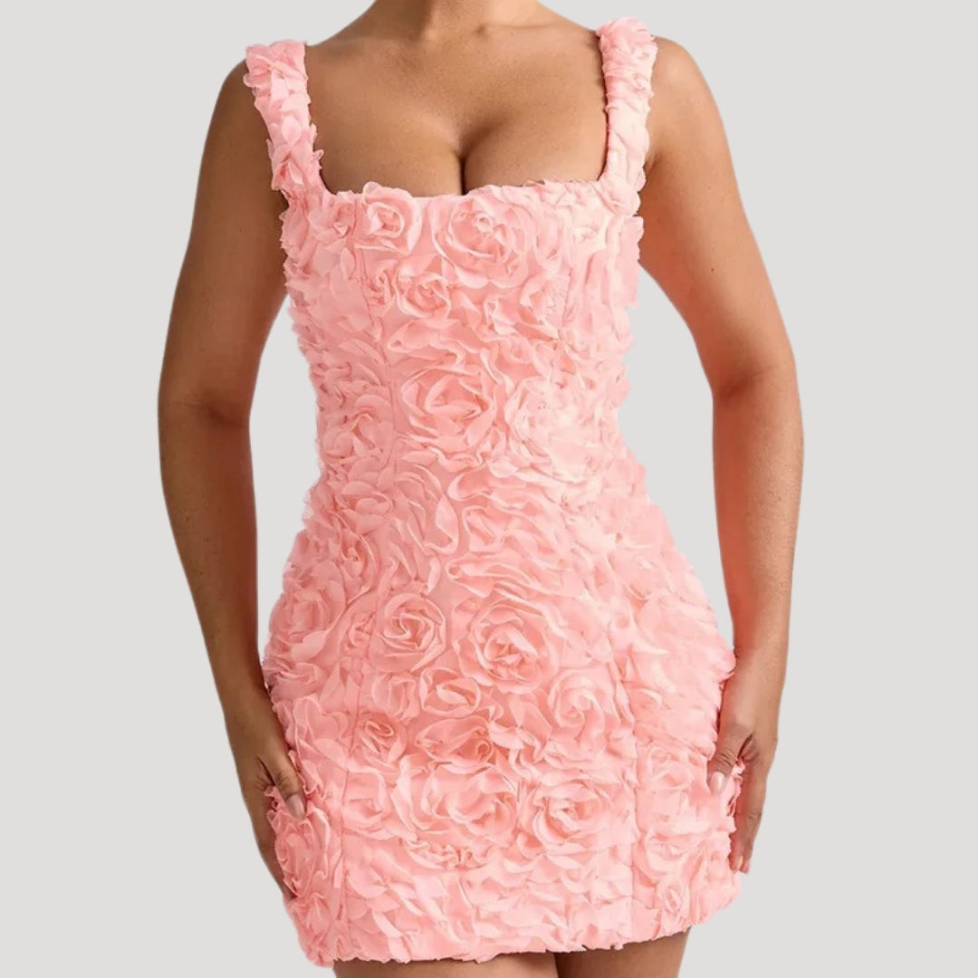 CD | Femeii florale mini rochie pătrat gât corset spate