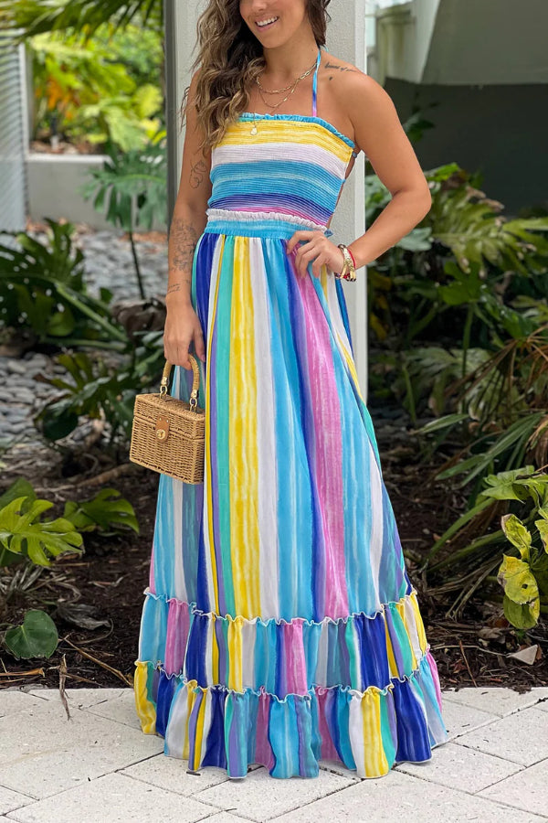 CD | ROCHIE MAXI MULTICOLORĂ CU PARTEA DE SUS SMOCKED