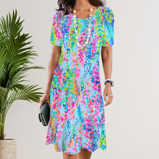 CD - Rochie vibrantă în linie A cu aspect batik