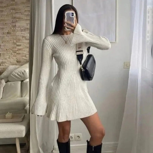 CD | Doamnelor rib tricot cu mânecă lungă jumper mini rochie