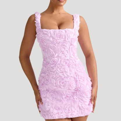 CD | Femeii florale mini rochie pătrat gât corset spate
