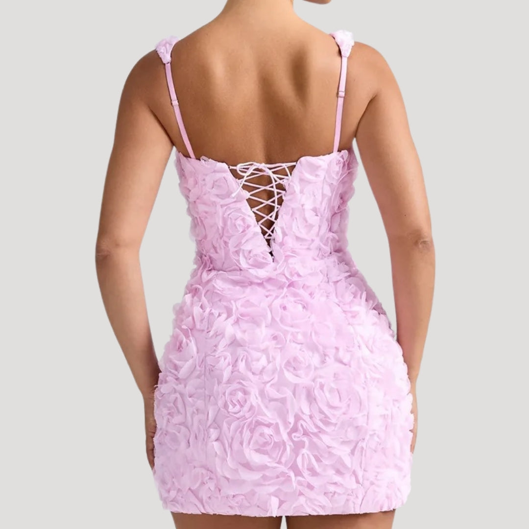 CD | Femeii florale mini rochie pătrat gât corset spate