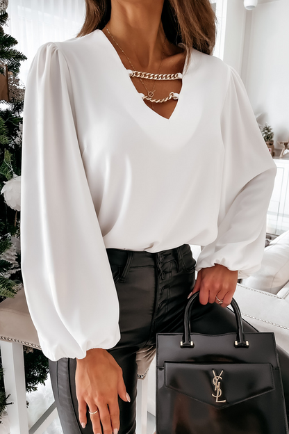 CD | Fashion Elegant solide lanțuri V gât bluze