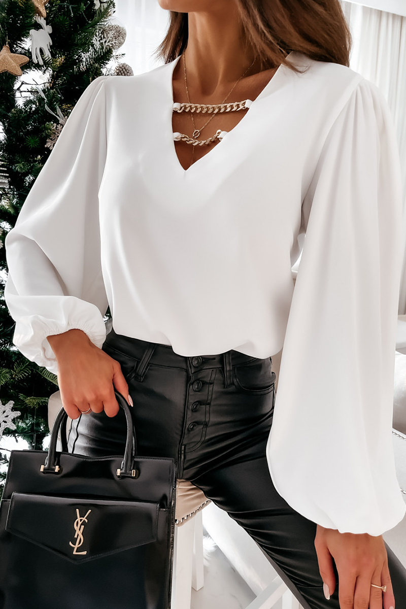CD | Fashion Elegant solide lanțuri V gât bluze