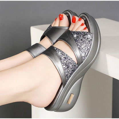 CD | Vara Glitter PU Wedge Platform Sandale confortabile pentru femei