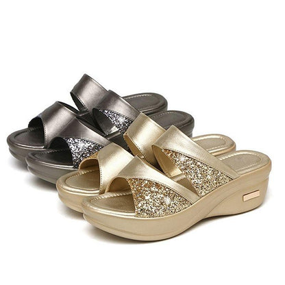 CD | Vara Glitter PU Wedge Platform Sandale confortabile pentru femei