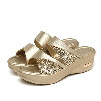 CD | Vara Glitter PU Wedge Platform Sandale confortabile pentru femei