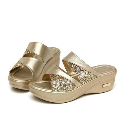 CD | Vara Glitter PU Wedge Platform Sandale confortabile pentru femei