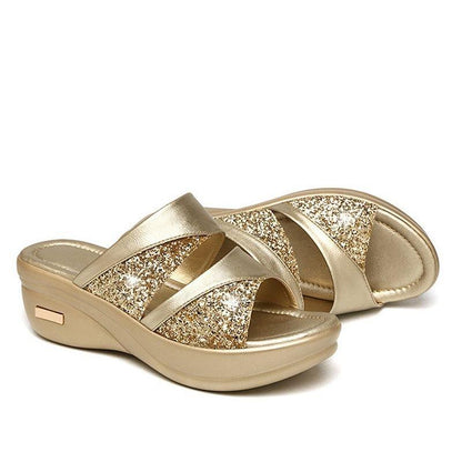 CD | Vara Glitter PU Wedge Platform Sandale confortabile pentru femei