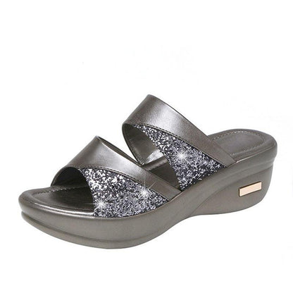 CD | Vara Glitter PU Wedge Platform Sandale confortabile pentru femei