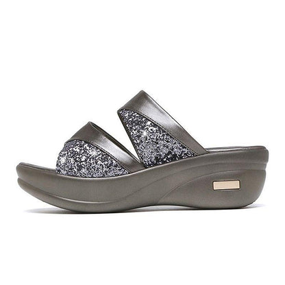 CD | Vara Glitter PU Wedge Platform Sandale confortabile pentru femei