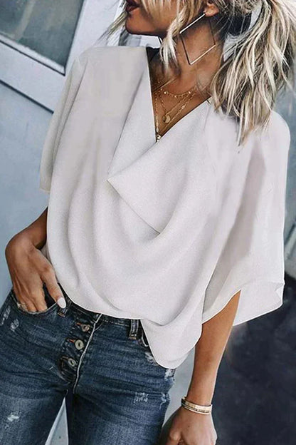 CD Casual solid patchwork V-neck topuri