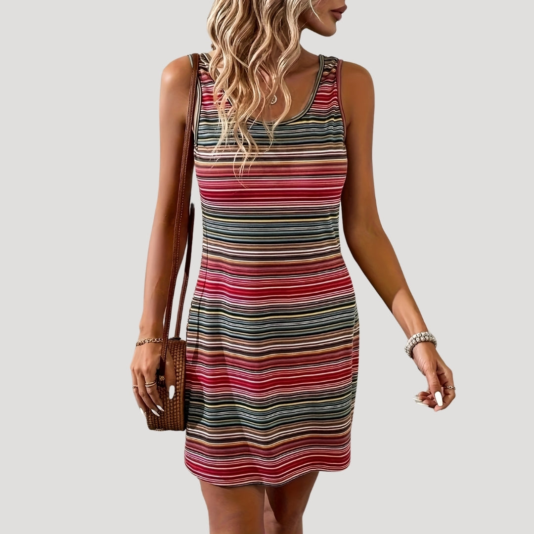 CD | Rochie mini bodycon fără mâneci cu dungi pentru femei