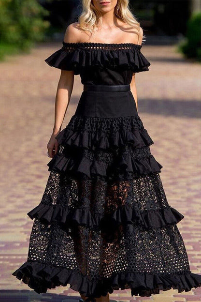 CD | Celebrități Elegant solid dantelă golit Off Shoulder A Line Rochii