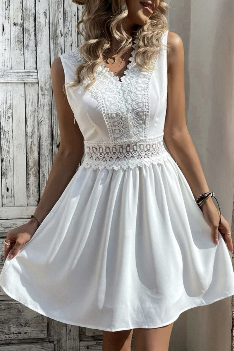 CD | Elegant solid dantelă V-Neck A-Line rochii