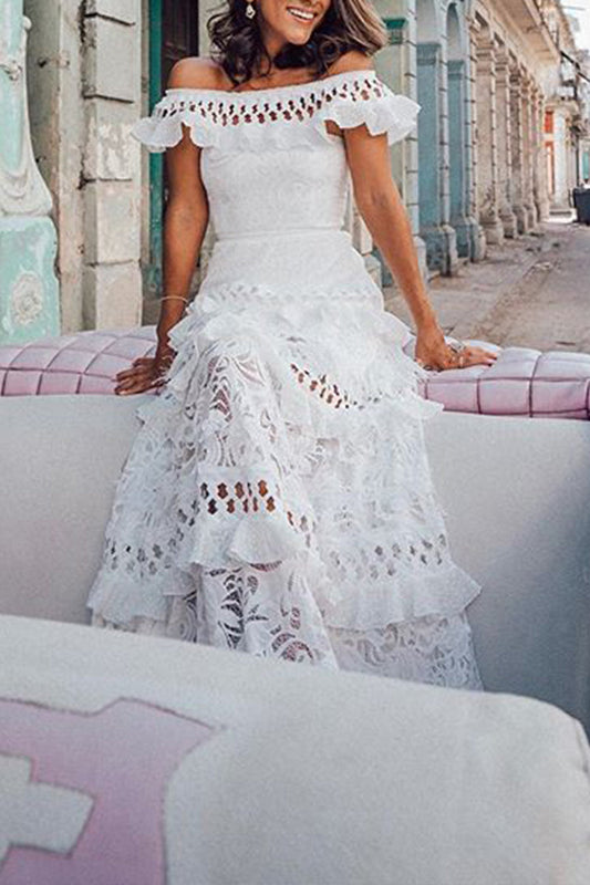 CD | Celebrități Elegant solid dantelă golit Off Shoulder A Line Rochii