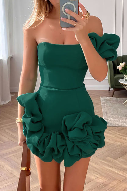 CD | Rochie mini Bustier cu volane sculpturale