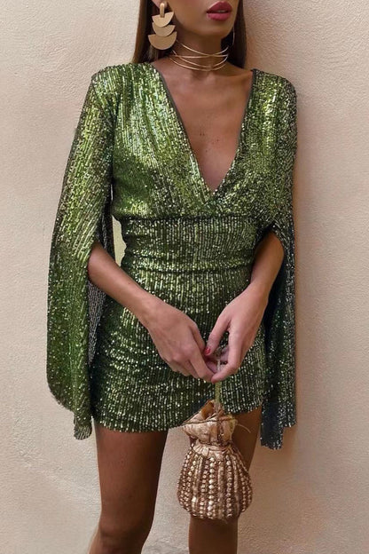 CD | Sexy solid Patchwork V-Neck Wrapped fusta rochii