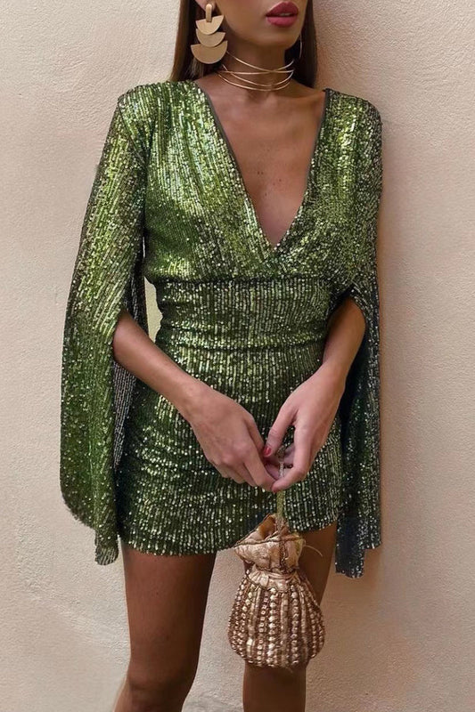 CD | Sexy solid Patchwork V-Neck Wrapped fusta rochii